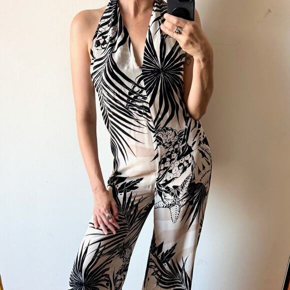 STELLA McCARTNEY Tropical Silk Halter Jumpsuit – Black/White/Pink - Picture 3 of 15